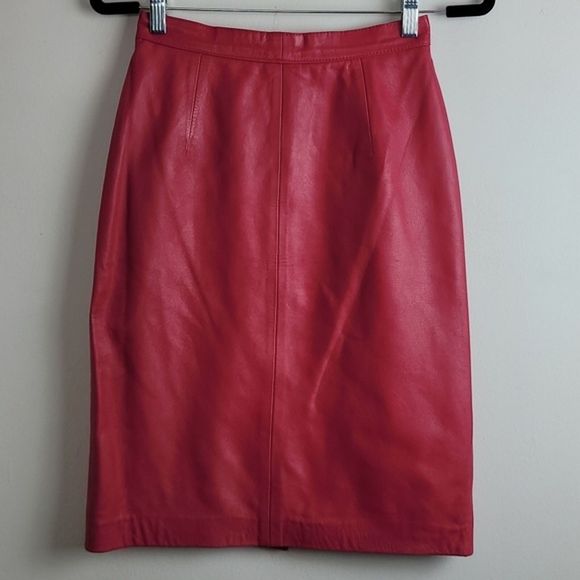 Vintage Dresses & Skirts - Vintage Hot Pink Leather pencil skirt
